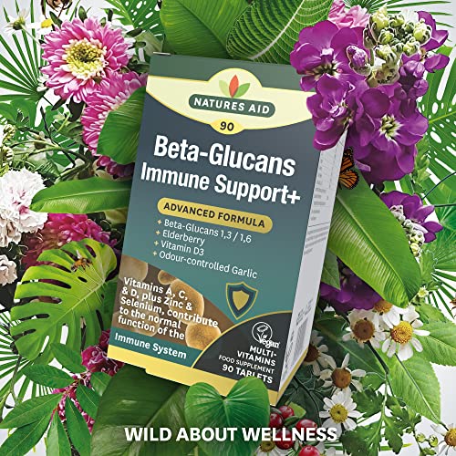 Natures Aid Beta-Glucans Immune Support + 90 Tablets (Award-winning Formula, with Beta Glucans (1,3/1,6), Elderberry, Vitamin D3 and Odour-controlled Garlic, Vegan Society Approved, Made in the UK)