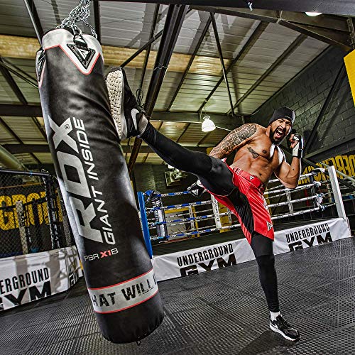 RDX Punch Bag for Boxing Training, 4ft 5ft Filled Heavy Bag Set with Punching Gloves, Chain, Wall Bracket,17pc for Grappling, MMA, Kickboxing, Muay Thai, Karate, BJJ,Taekwondo (Black, 5ft)