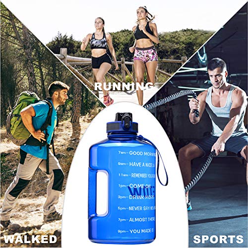 ETDW Gallon Water Bottle BPA Free, 74oz Motivational Large Water Bottle with Time Marker Leak Proof Gym Bottle Jug with Handle for Outdoor Activity BLUE